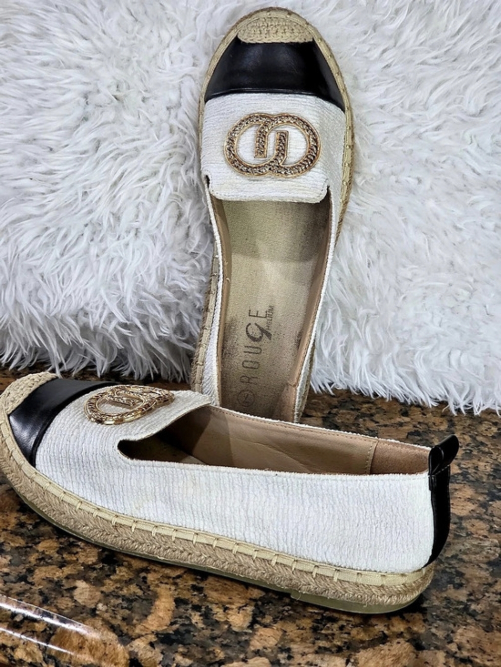 Rougei GG Marmont GG logo Espadrille Flats in White & Black
